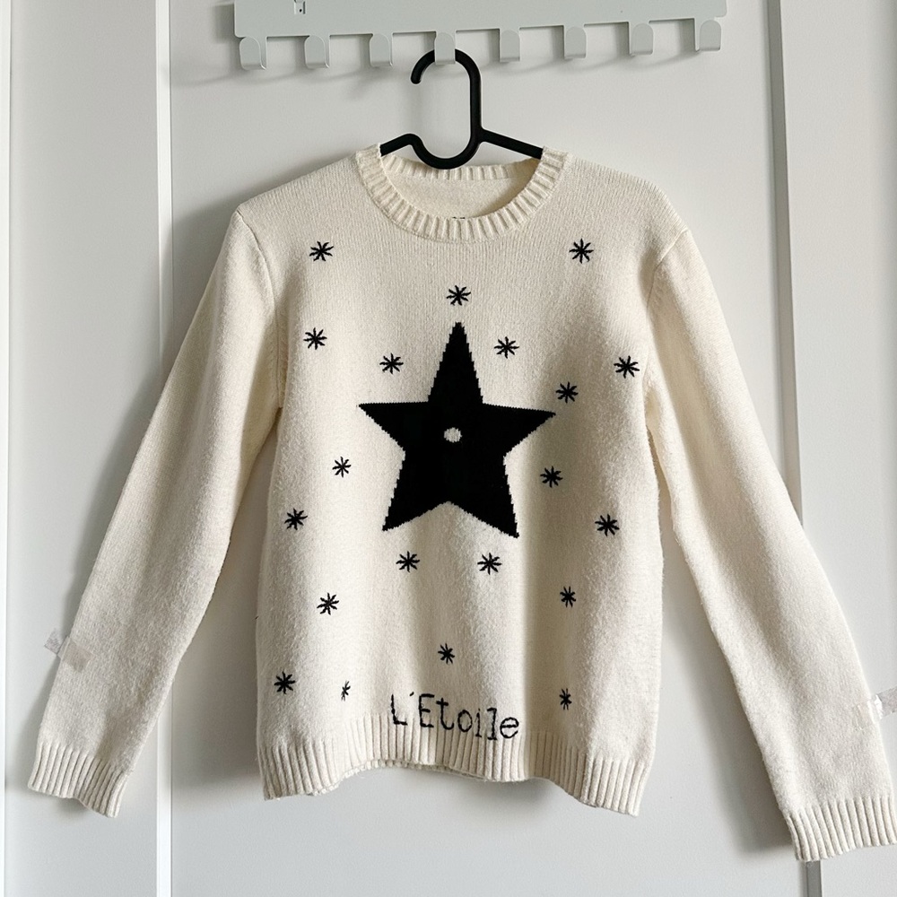 White Sweater with Black Star Design